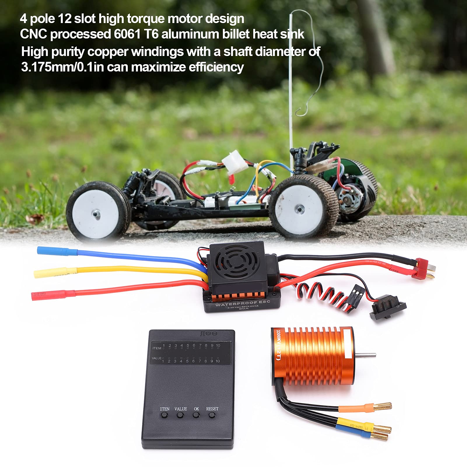 Zestaw Silnika Bezszczotkowego F540 do Samochodów RC w Skali 1/10 | Trwały stop aluminium, wodoodporność 60A ESC, wydajne uzwojenia miedziane, konstrukcja o wysokim momencie obrotowym