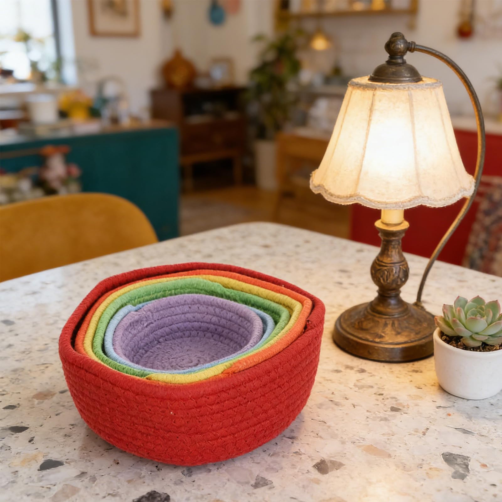 BESTOYARD 6 Stück Geflochtener Tragbar Aufbewahrungskorb Gewaschenem Denim Boho aus Baumwollseil Leicht Runder Dekorativer Stil und für und Schlafzimmer
