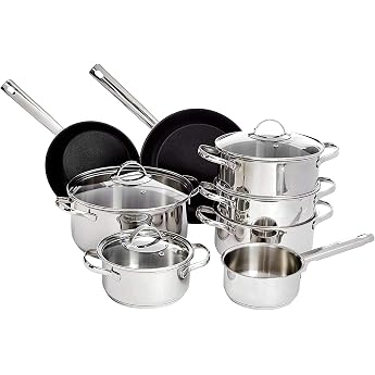 Amazon Basics 11 Piece Stainless Steel Induction Cookware Set with Lids Silver