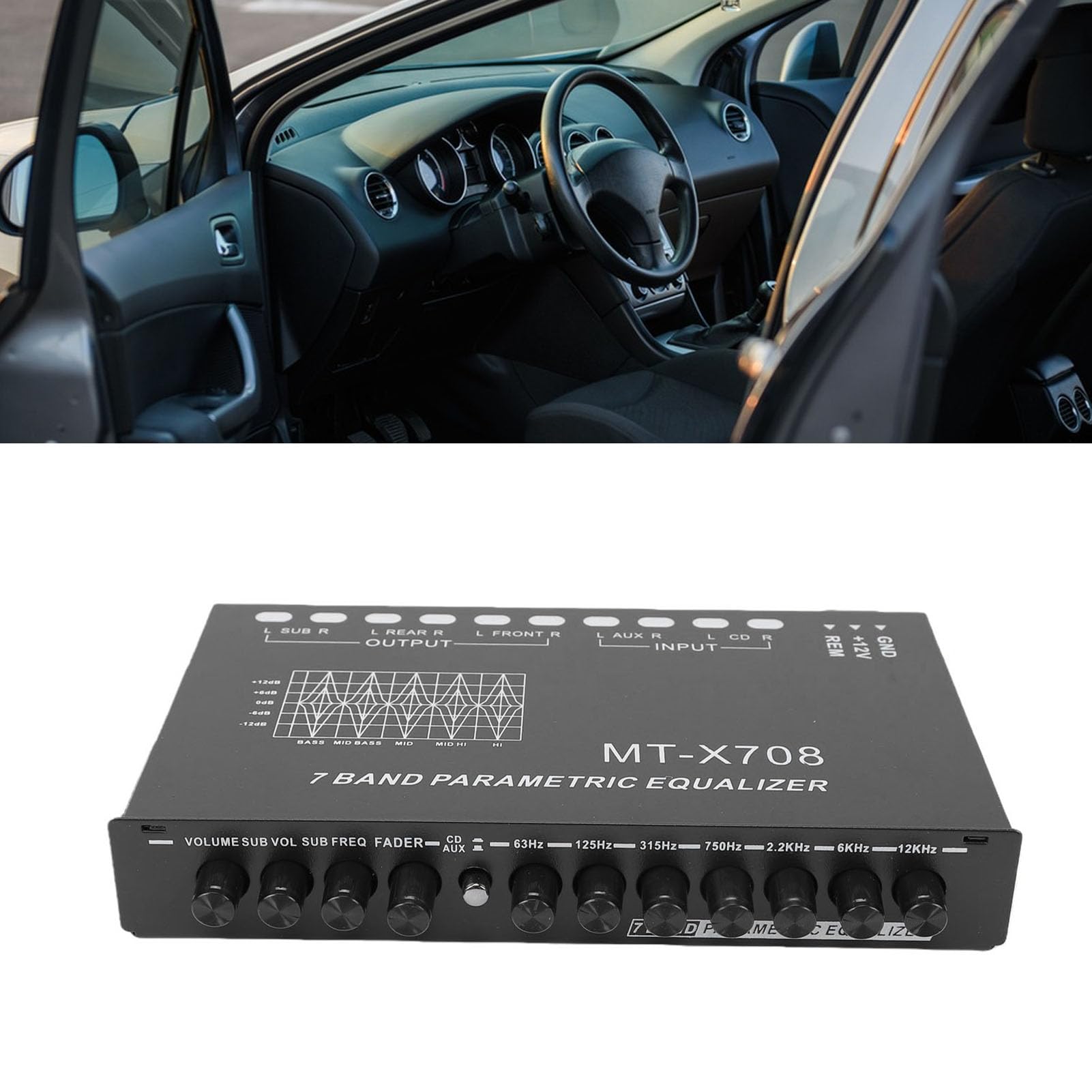 Luocute Égaliseur de Voiture 7 Bandes avec Sortie Caisson de Basses Avant