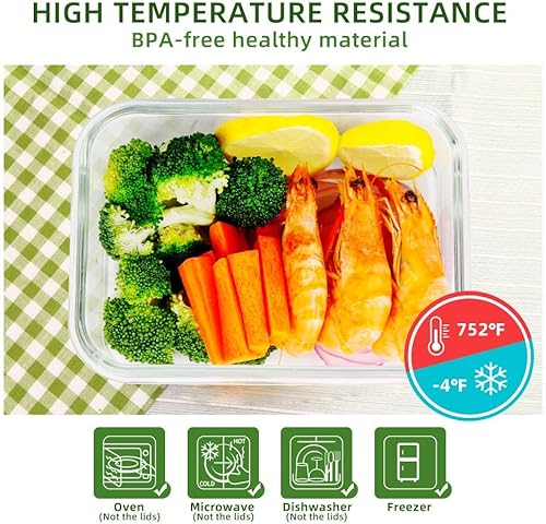 Miniatura 5 de Paquete de 10 recipientes de cristal para comida con tapas apilables de vidrio para almacenamiento de alimentos, lonchera hermética, caja de