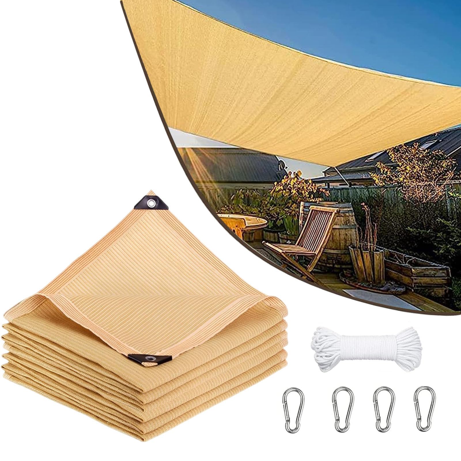 Joyzzz Sun Shade Sail, Shade Cloth with One 10m Rope and 4 Hooks, Rectangle Awning, 95% Shade Sun Shades Outdoor, Outdoor Shade Canopy for Patio, Garden, Backyard and Lawn (4mx 5m)