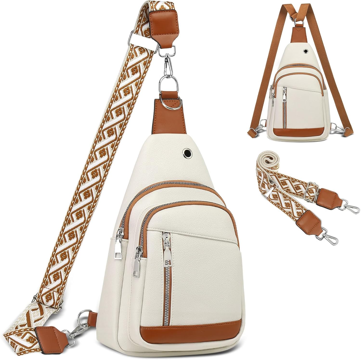 Anti Theft Sling Bag, 2 in 1 PU Leather 8.3" Convertible Crossbody Bags, Fanny Pack Backpack with 2 Removable Straps for Hiking Cycling Sport (Beige)