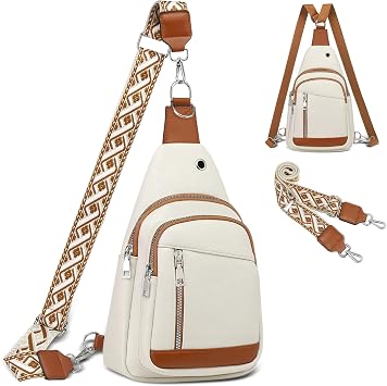 Anti Theft Sling Bag, 2 in 1 PU Leather 8.3" Convertible Crossbody Bags, Fanny Pack Backpack with 2 Removable Straps for Hiking Cycling Sport Beige