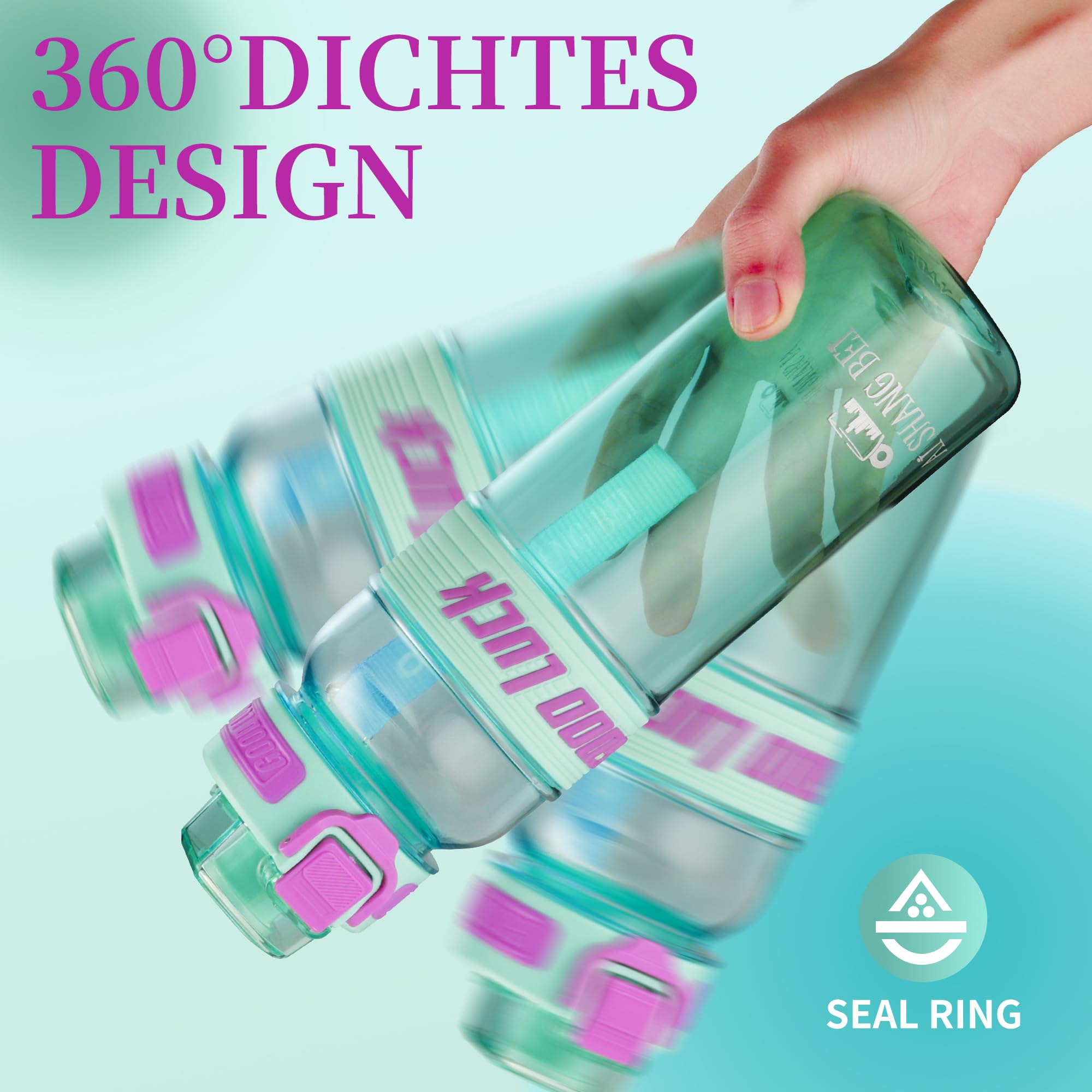 YC Kitchen Borraccia Sportiva Motivazionale 1L - Borraccia 1 litro, Bottiglia d'acqua Sportiva con paglia e trasporto cinghia