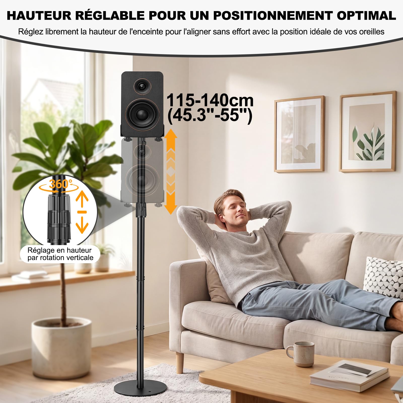 OUUTMEE Lot de 2 Support Enceinte Réglable en 3 Parties, Jusqu'à 10KG