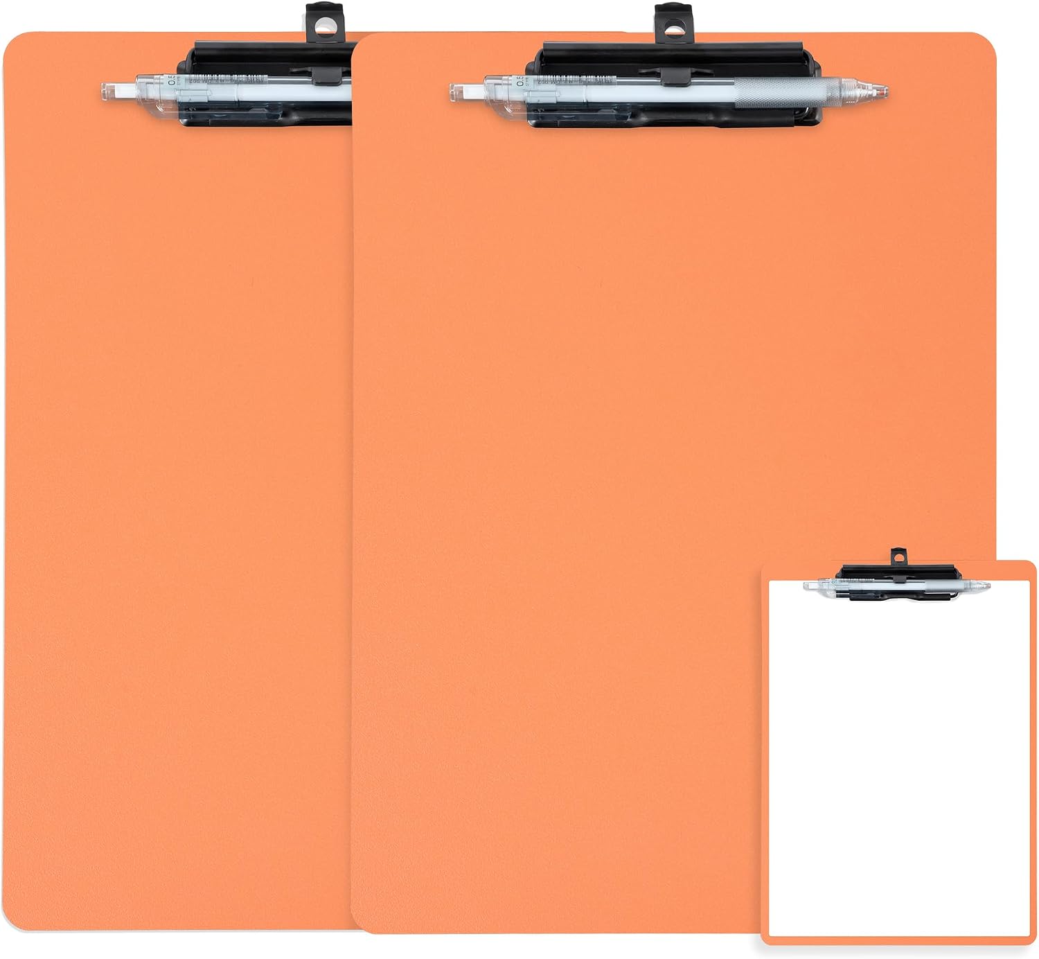 FRETONBA Clipboard Folder with Pen Holder, 2 Packs Clipboard A4 with Retractable Hook, Plastic Clip Boards with Secure Hold, Writing Clipboards for Office & Classroom Supplies, Orange