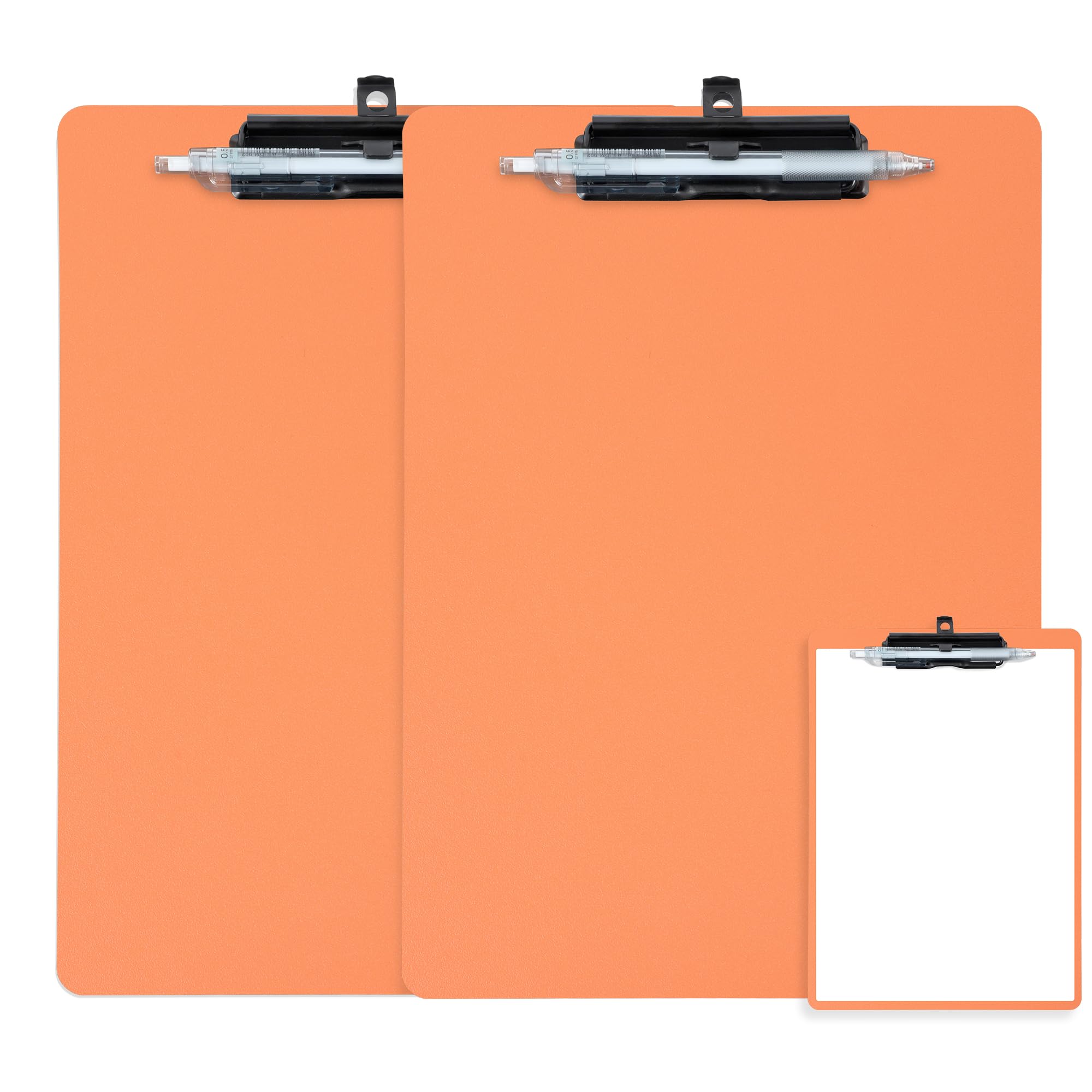 FRETONBA Clipboard Folder with Pen Holder, 2 Packs Clipboard A4 with Retractable Hook, Plastic Clip Boards with Secure Hold, Writing Clipboards for Office & Classroom Supplies, Orange