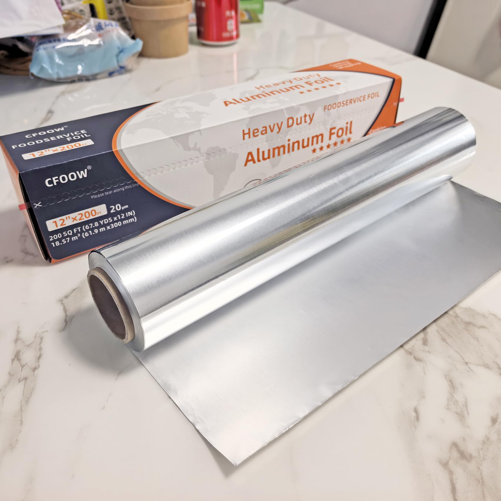 Carta Alluminio Extra Resistente – Spessore 20 Micron – 30 cm x 60 m – Per Airfryer, Forno & Barbecue – Con Taglierino Integrato – Qualità Professionale