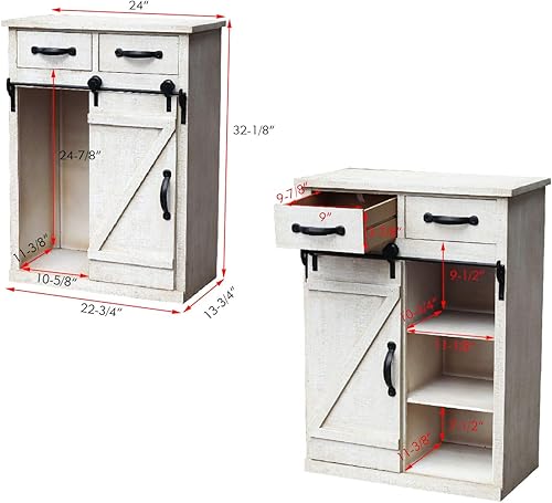 Miniatura 3 de Armario de madera rústica con 1 puerta corrediza de granero, 2 cajones, 3 estantes, gran espacio de almacenamiento, mesa consola de madera