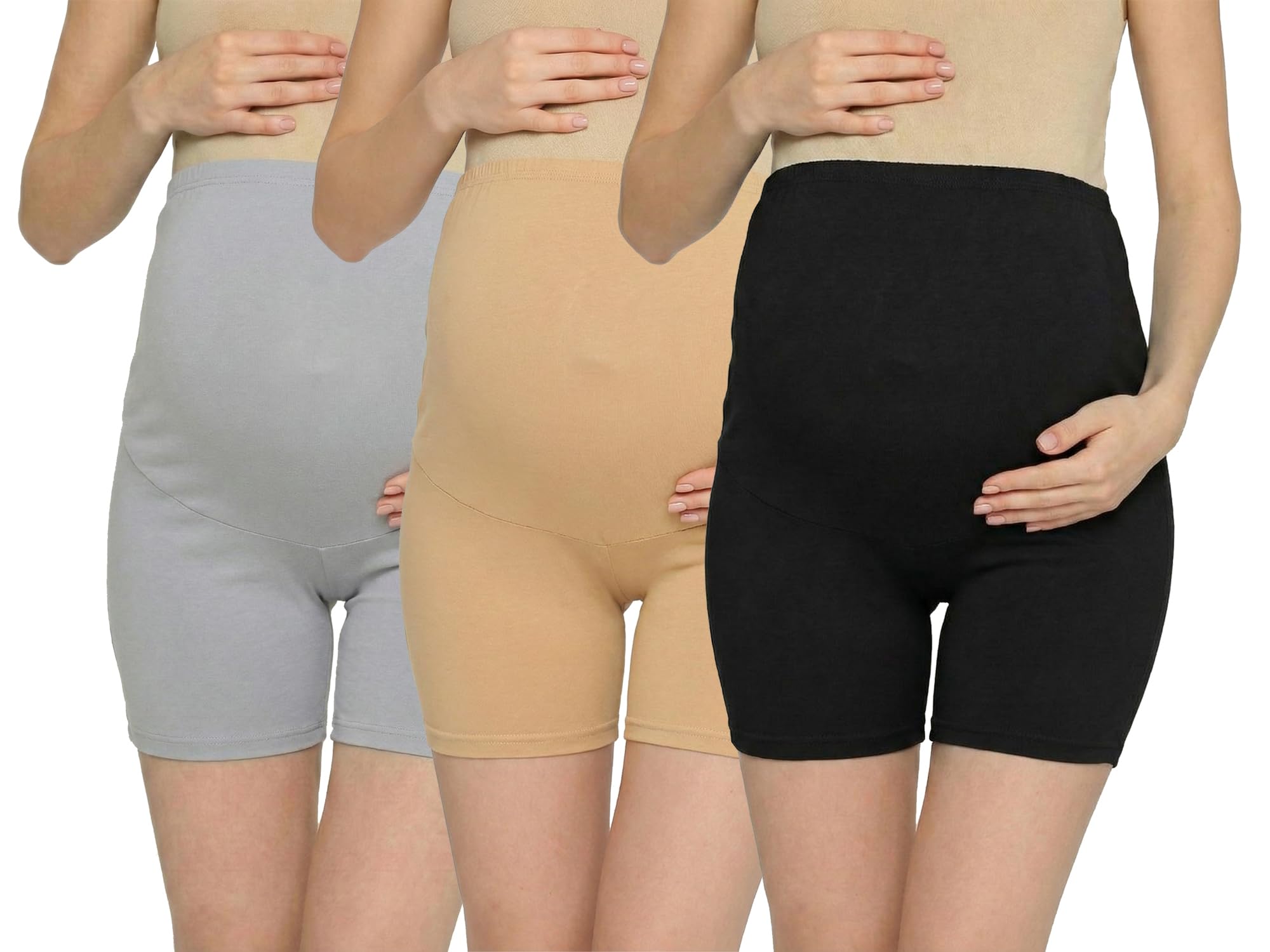 Women's High Waist & Mid-Thigh Cotton Lycra Maternity Shorts|Pregnancy Panty|Maternity Panties Over The Belly for The Pre & Post Pregnancy-image-40