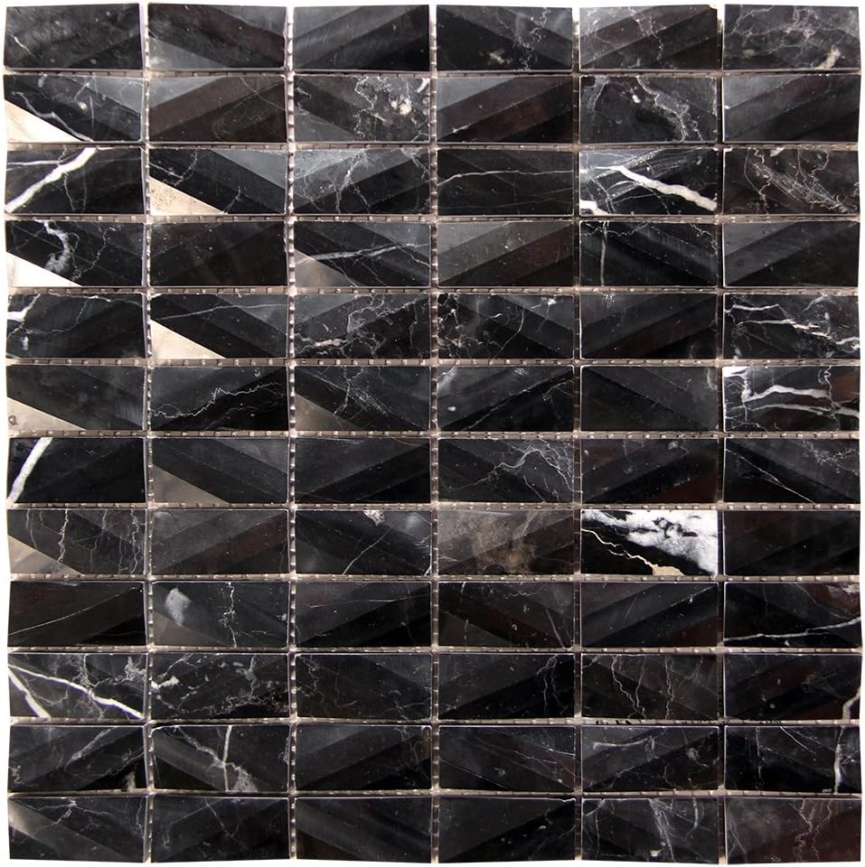 Diamond Marquina Black Marble Tile - Perfect Marble Tile for Kitchen Backsplash, Shower Wall (4 x 6 Inch Sample)