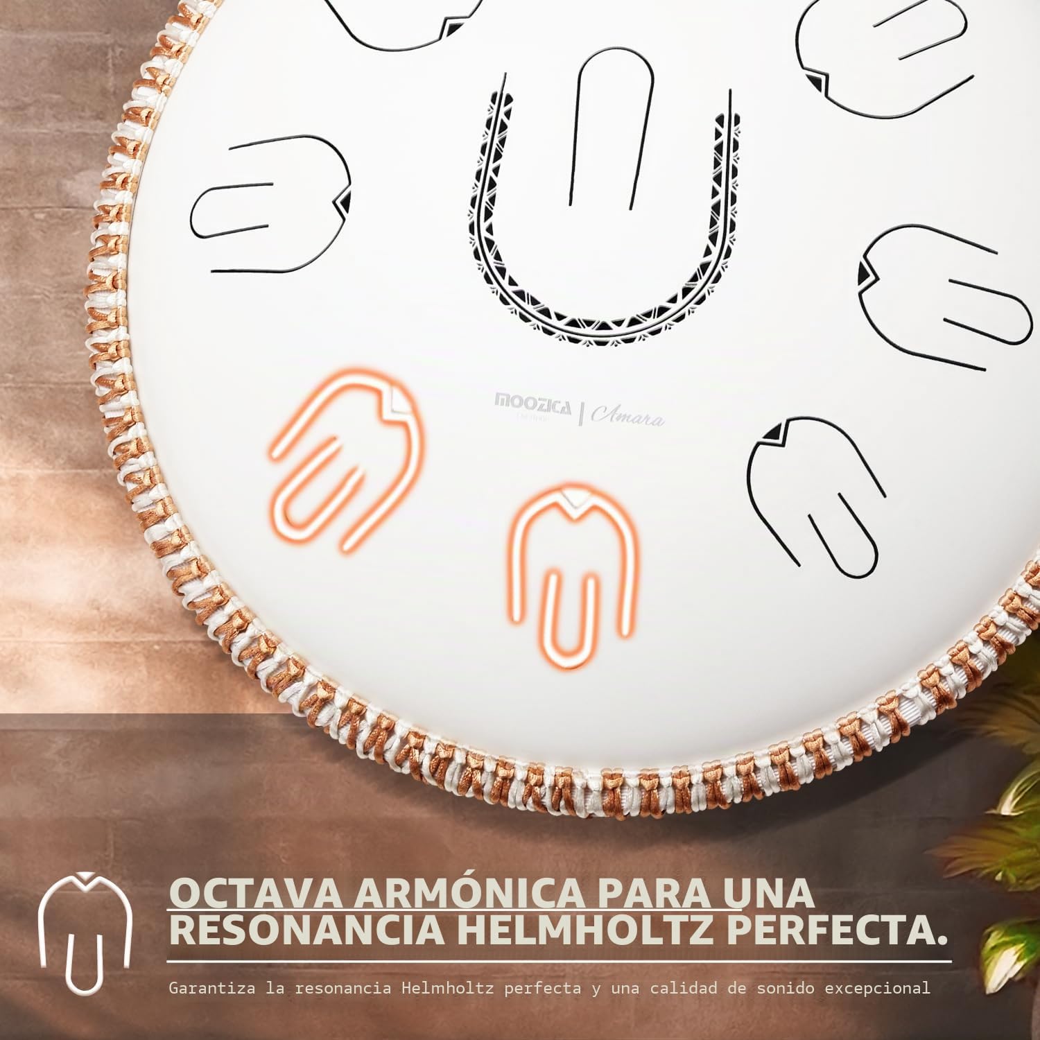 MOOZICA Tambor de lengua de acero Handpan, tambor de lengua de mano de escala Amara portátil de 14" con diseño de octava armónica, tambor de mano para principiantes y profesionales (Amara, blanco)