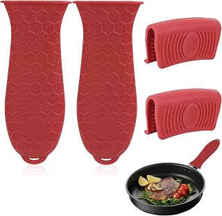 Cast Iron Handle Cover, 4 Pack Silicone Pot Handle Cover Heat Resistant Pot Holders, Assist Pan Handles Sleeve, Non-Slip Silicone Handles for Frying Cast Iron Skillet Metal Pan Kitchen Cookware, Red