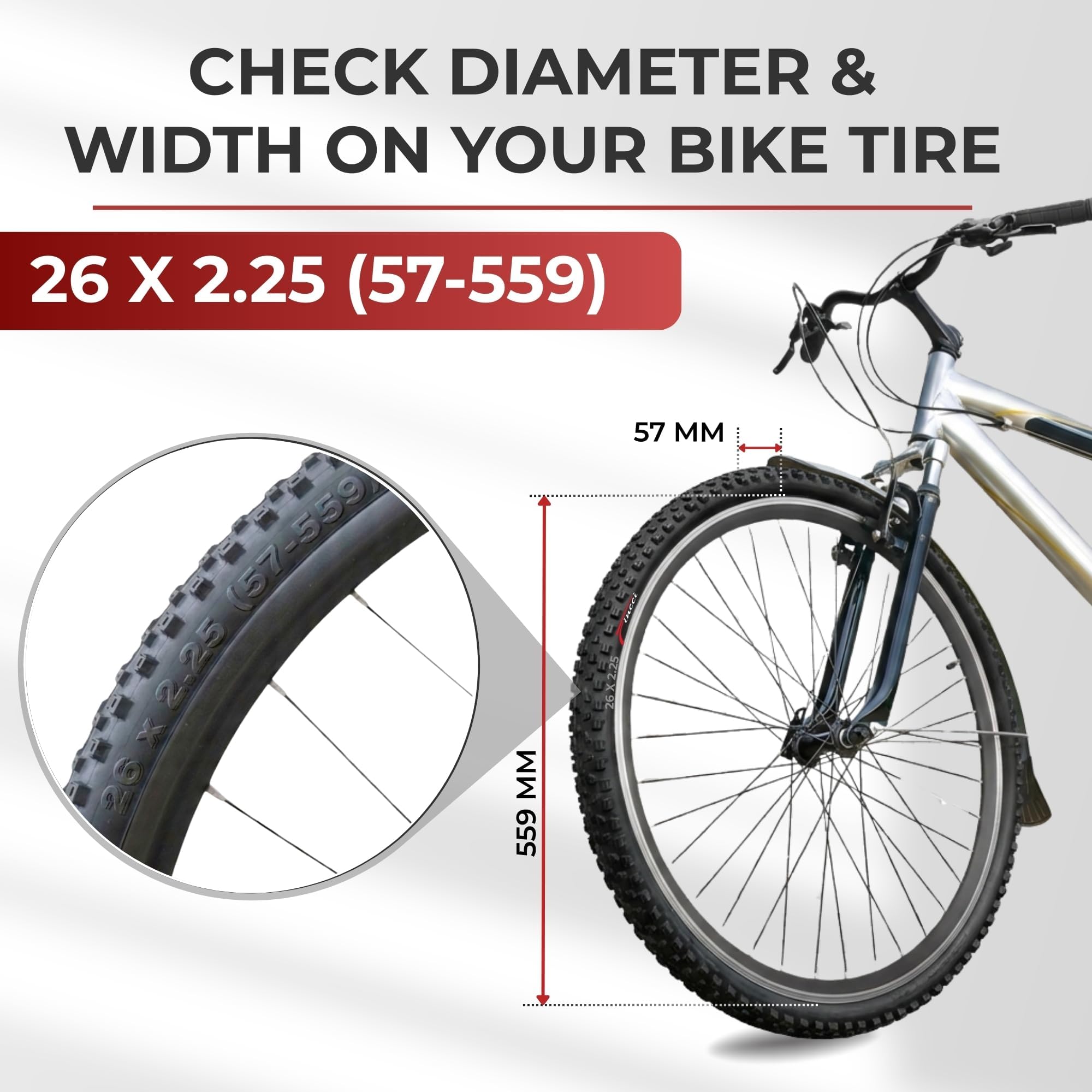 Fincci Encamp Velo Pneus VTT 26 x 2.25 Pouces avec 57-559 Chambre à Air avec 48mm Schrader - Pair Pliable Tire 26" pour Montagne & Hybrid & Electrique Vélo, VTT Tout Terrain, vélo de Ville Pack 2