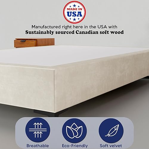 Miniatura 6 de Greaton, Cama con plataforma de madera de terciopelo de alta calidad de 15 pulgadas, duradera, elegante, opciones de multicolor, no necesita somier,