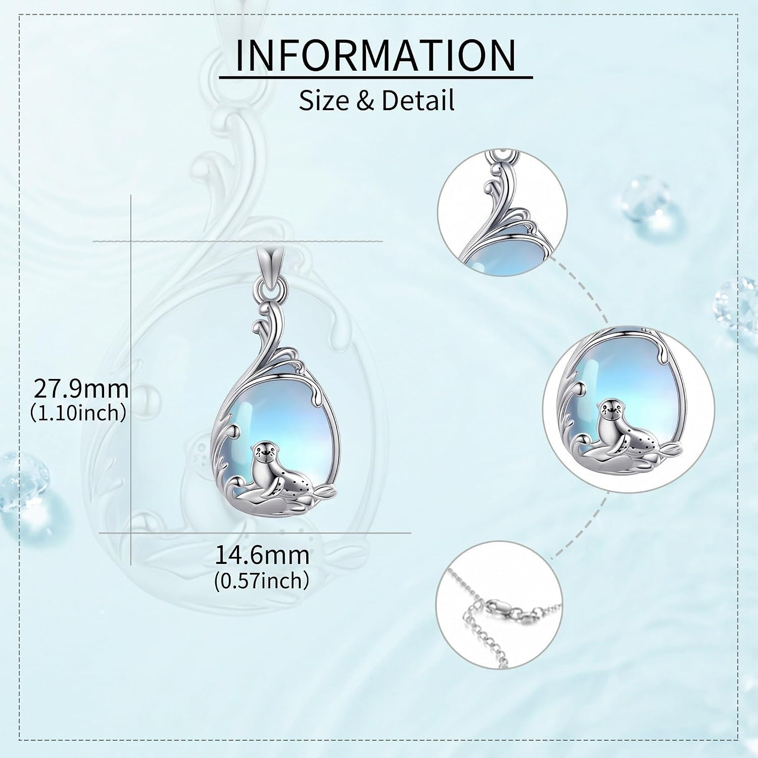 18K White Gold Plated Teardrop Pendant Necklace Moonstone Jewelry for Women Female Gift