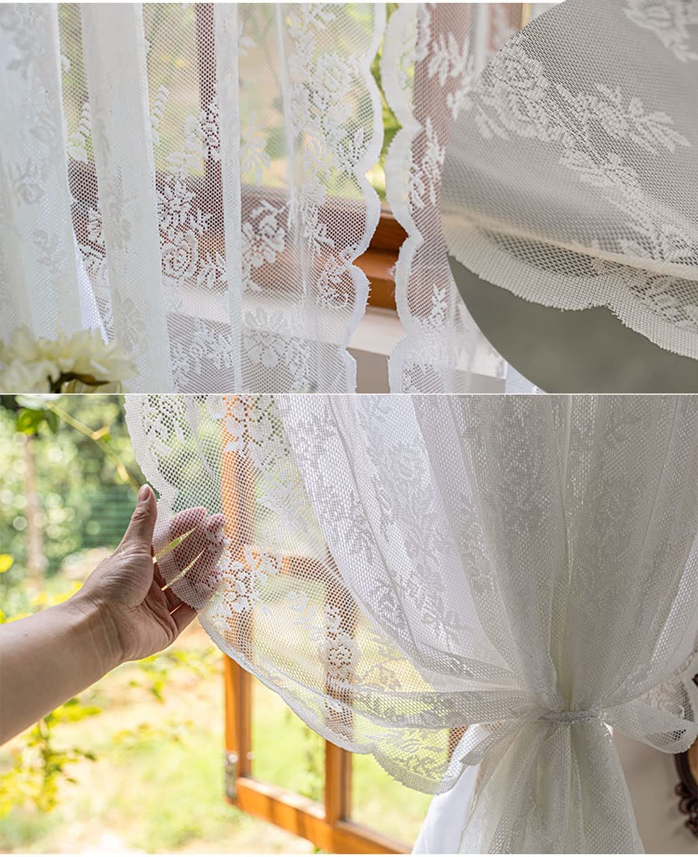 Cantonnière en Dentelle Transparente pour fenêtre, drapé de Rideau à 2 Couches cantonnière de Rideau à Passe-Tringle Moderne pour Salon, Chambre, café, Blanc, 1 Panneau