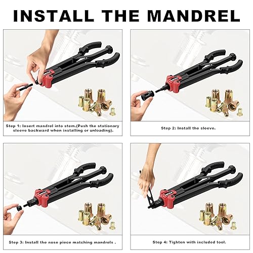 Miniatura 13 de WETOLS WE-889 - Herramienta de tuerca remachadora profesional de 16 pulgadas, kit de herramientas de tuerca remachadora profesional con 11 mandriles