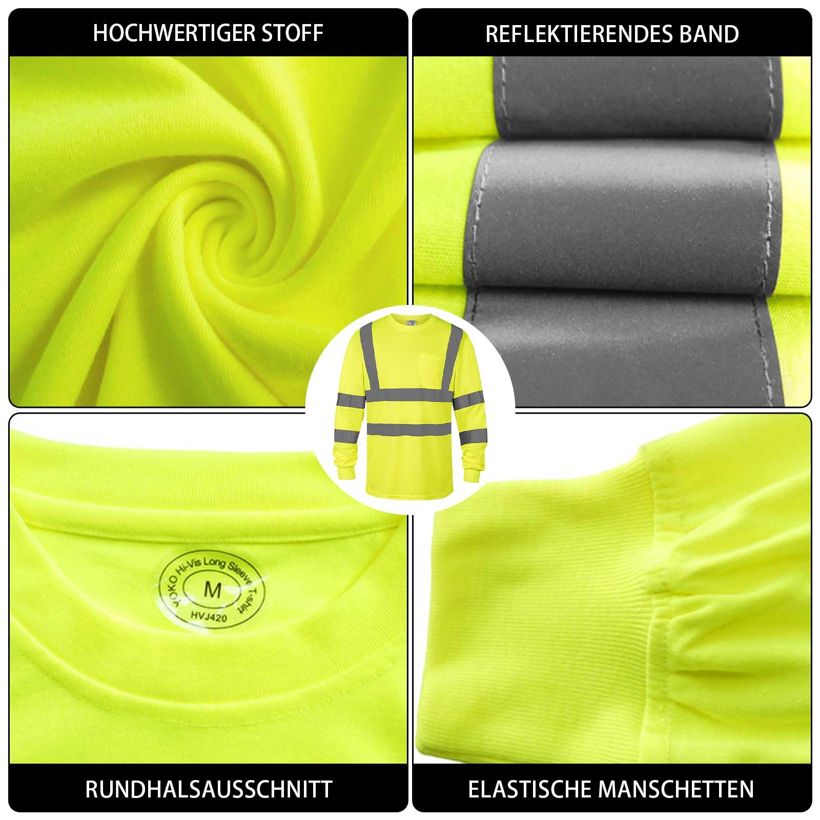 T-shirt haute visibilité réfléchissant à manches longues pour homme avec imprimé personnalisé haute visibilité