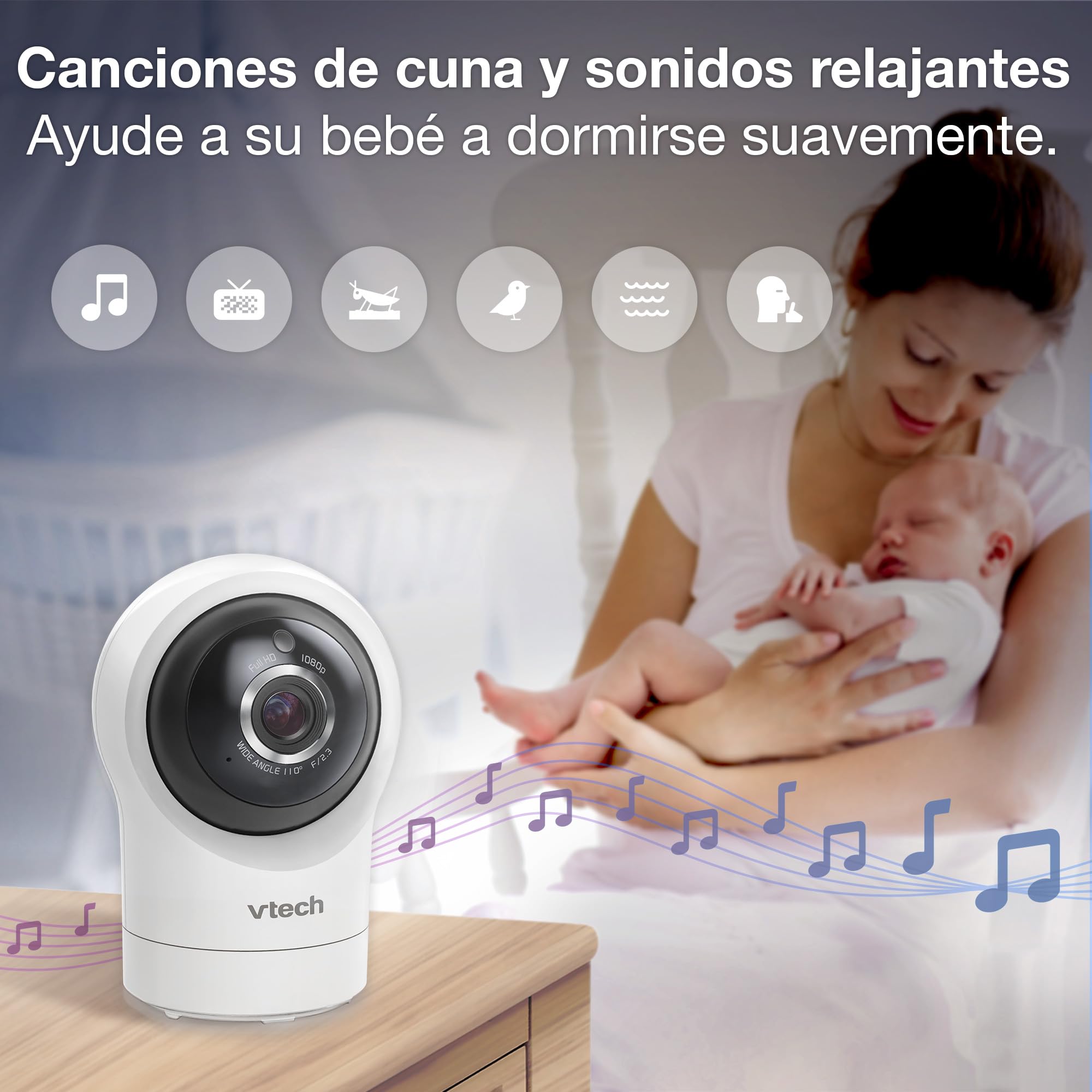 VTech Inteligentna elektroniczna niania z kolorowym ekranem HD 7", Wi-Fi, 2 kamery z kamerą FHD 1080p, darmowa aplikacja, funkcja pochylania zoomu, kołysanki, uspokajające dźwięki, funkcja domofonu