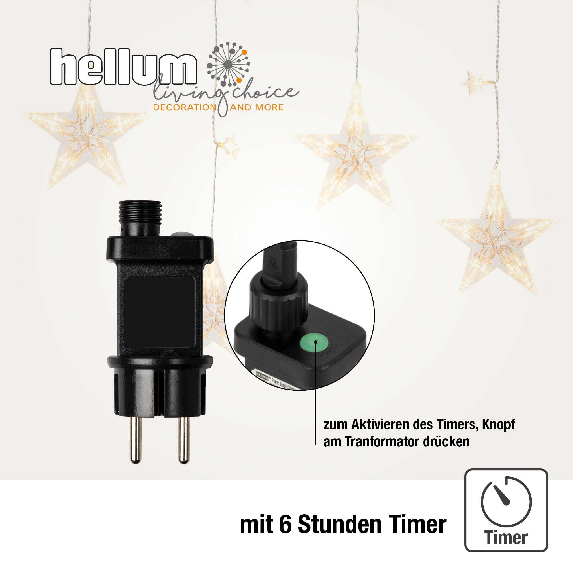 hellum Lichtervorhang innen mit 137 LEDs und 42 leuchtenden Sternen, 7 Stränge, Lichterkette innen 1,00 m beleuchtete Länge, warmweißes Licht, mit Timerfunktion, Weihnachtsdeko <59 lm 579413