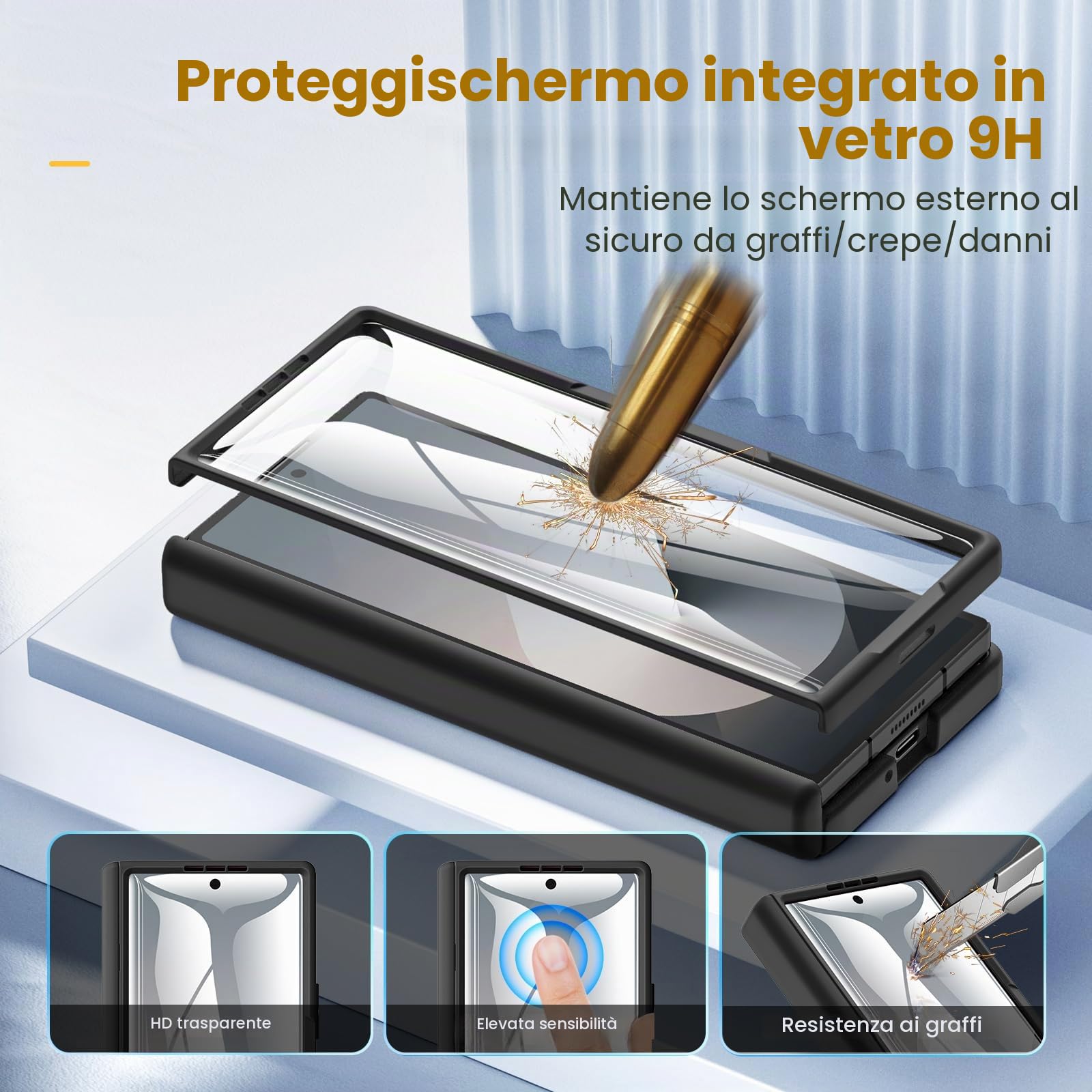 Caka Custodia per Samsung Galaxy Z Fold 6, compatibile con Magsafe, protezione con cerniera, protezione schermo HD integrata, sottile, traslucida, dura, antiurto, magnetica, nera