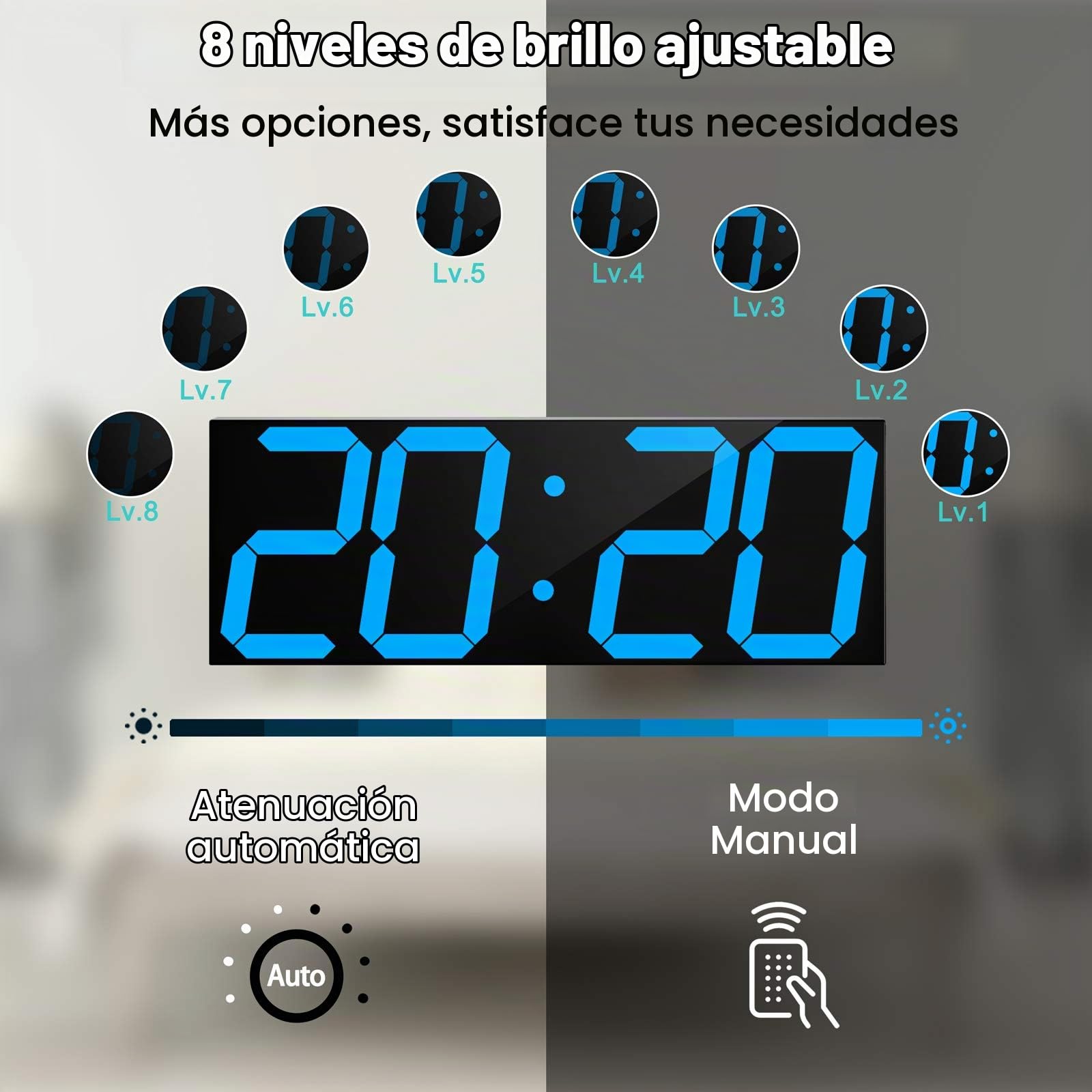 CHKOSDA Reloj Digital LED de Pared, Gran Reloj de Pared con Números de 6 Pulgadas, Temporizador de Cuenta Atrás y Auto Dimmer, Gran Calendario y Termómetro (Azul Hielo)