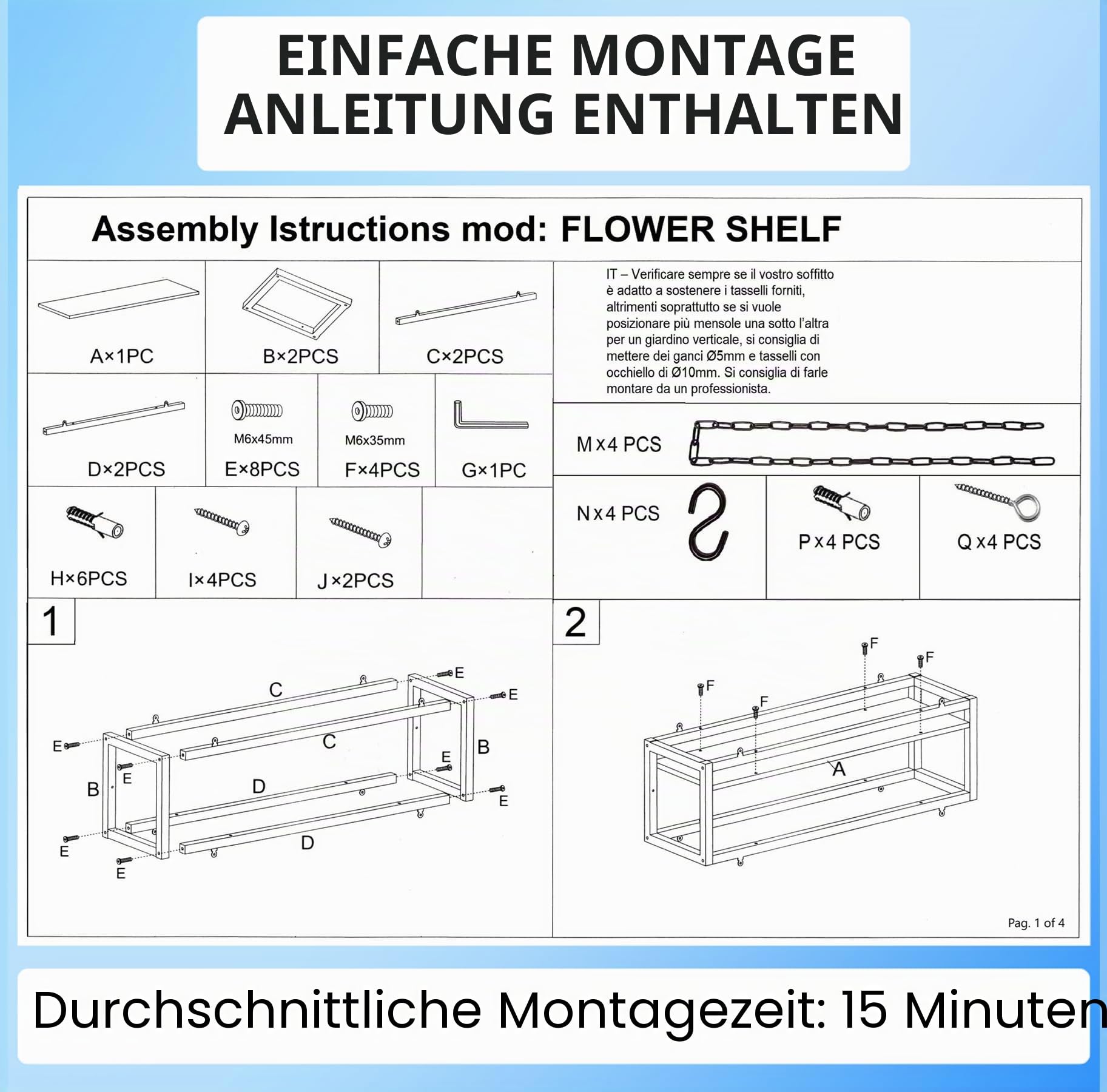 yelloo - Pflanzenregal Indoor Outdoor, Balkon Deko, Blumenständer Metall Hängendes Regal mit Ketten für Garten, Ideal zum Pflanzgefäßes im Freien (FLOWERS 55 cm, Braune/Walnüsse)