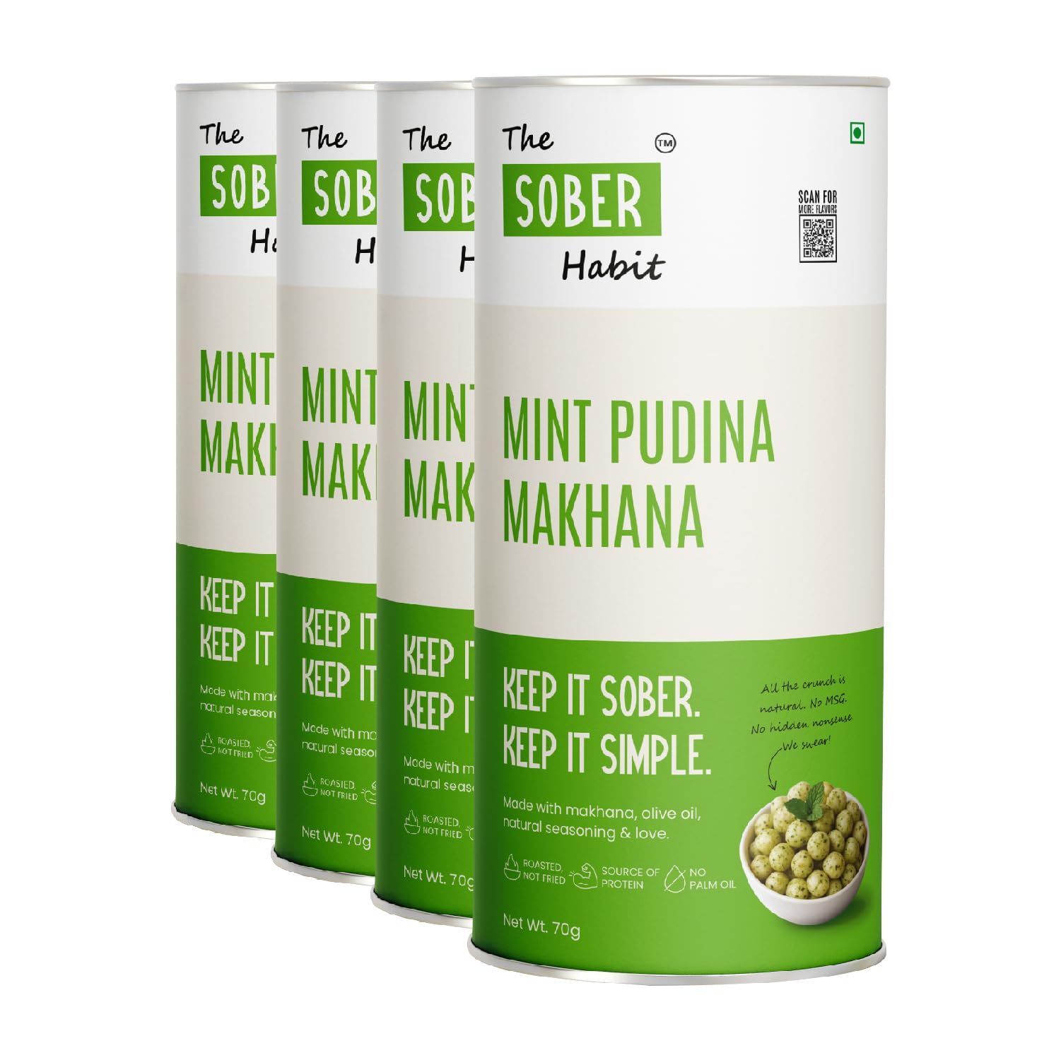 The Sober Habit Mint Pudina Flavour Makhana Jar, Roasted Fox Nuts, Ready to Eat Flavoured Makhana Snack, Air Roasted Not Fried, No Palm Oil, 70g Each, Pack of 4-image-13