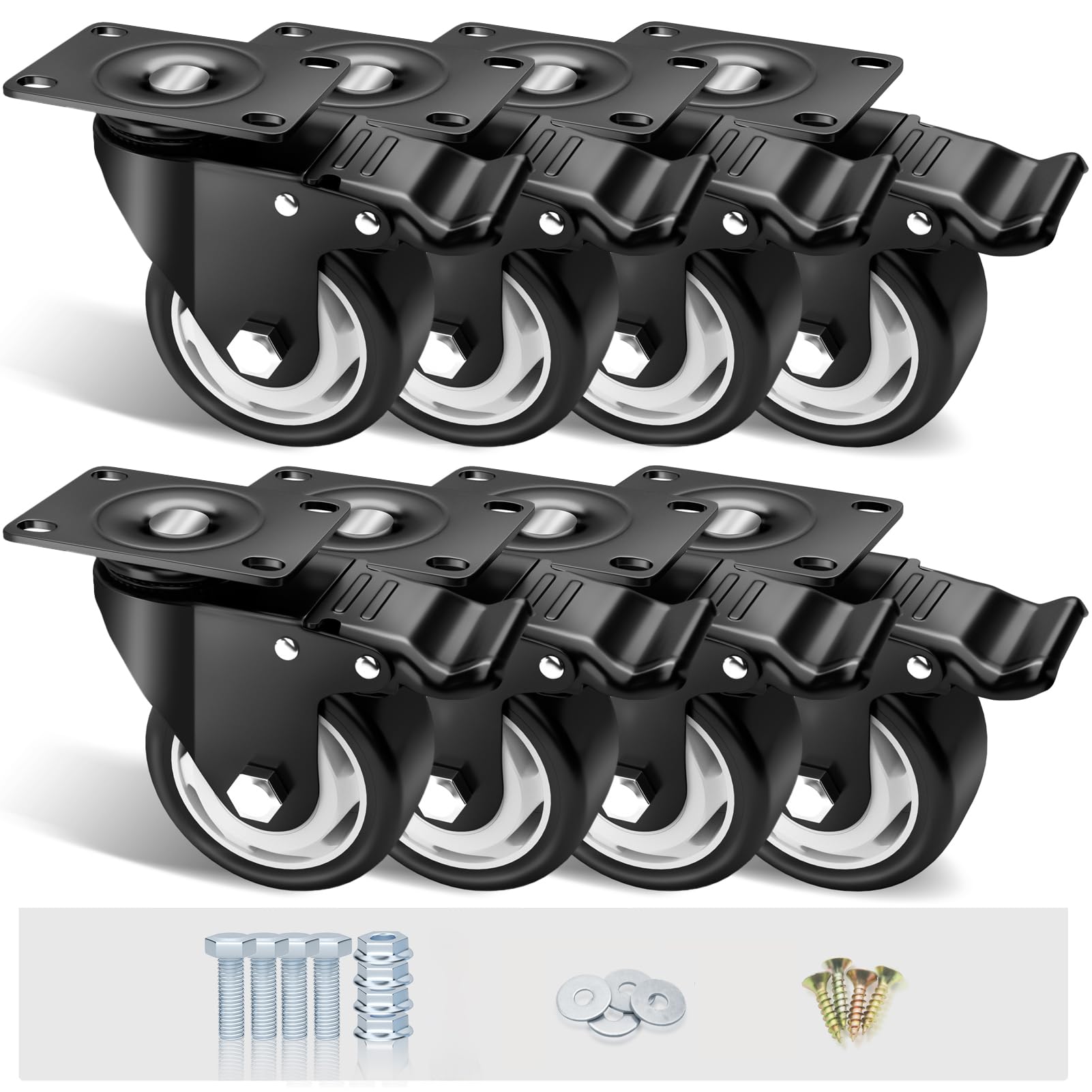 ASHGOOB 3" Caster Wheels Set of 8, Heavy Duty Casters with Brake, No Noise Locking Casters with Polyurethane (PU) Wheels, Swivel Plate Castors Pack of 8 (B09NT5Y4TT) Amazon Price History, Amazon Price Tracker