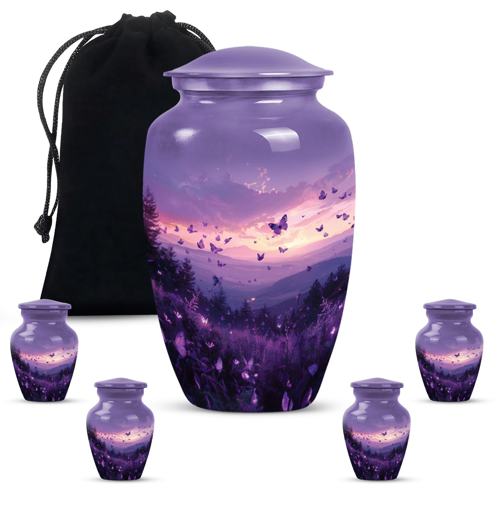 YATHABHISA Purple Meadow Urn for Ashes, Large Decorative Urn, Memorial Urn for Human Ashes, Unique Urn, Funeral Urn for Adult Ashes Men, Urn for Ashes for Women, Small Urn for Human Ashes Keepsake โ image 1