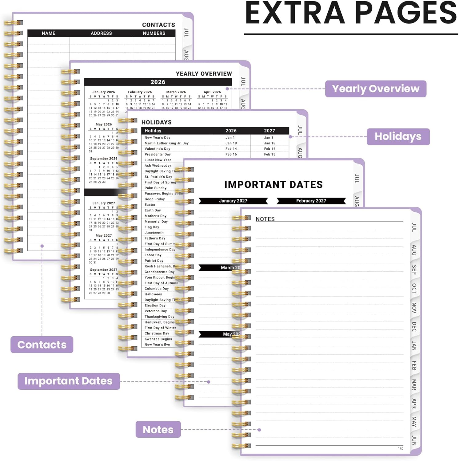 Planner 2026-2027 for Women & Men, Academic Monthly and Weekly Calendar Planner, Jul 2026 - Jun 2027, A4 (8.5" x 11"), Teacher Student Planning Book with Tabs, Ideal for Office School Supplies - Lilac Purple