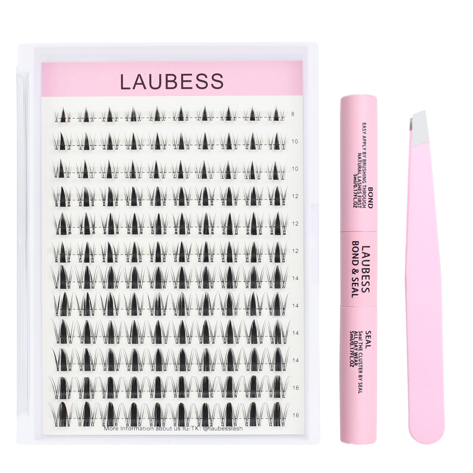 Wimpern Extensions LAUBESS Lash Extension Set Cluster Lashes Wimpernkleber and Pinzette Manga Lashes Anime Lash Cluster Set (Kit Fairy-0.07D-Mix8-16)