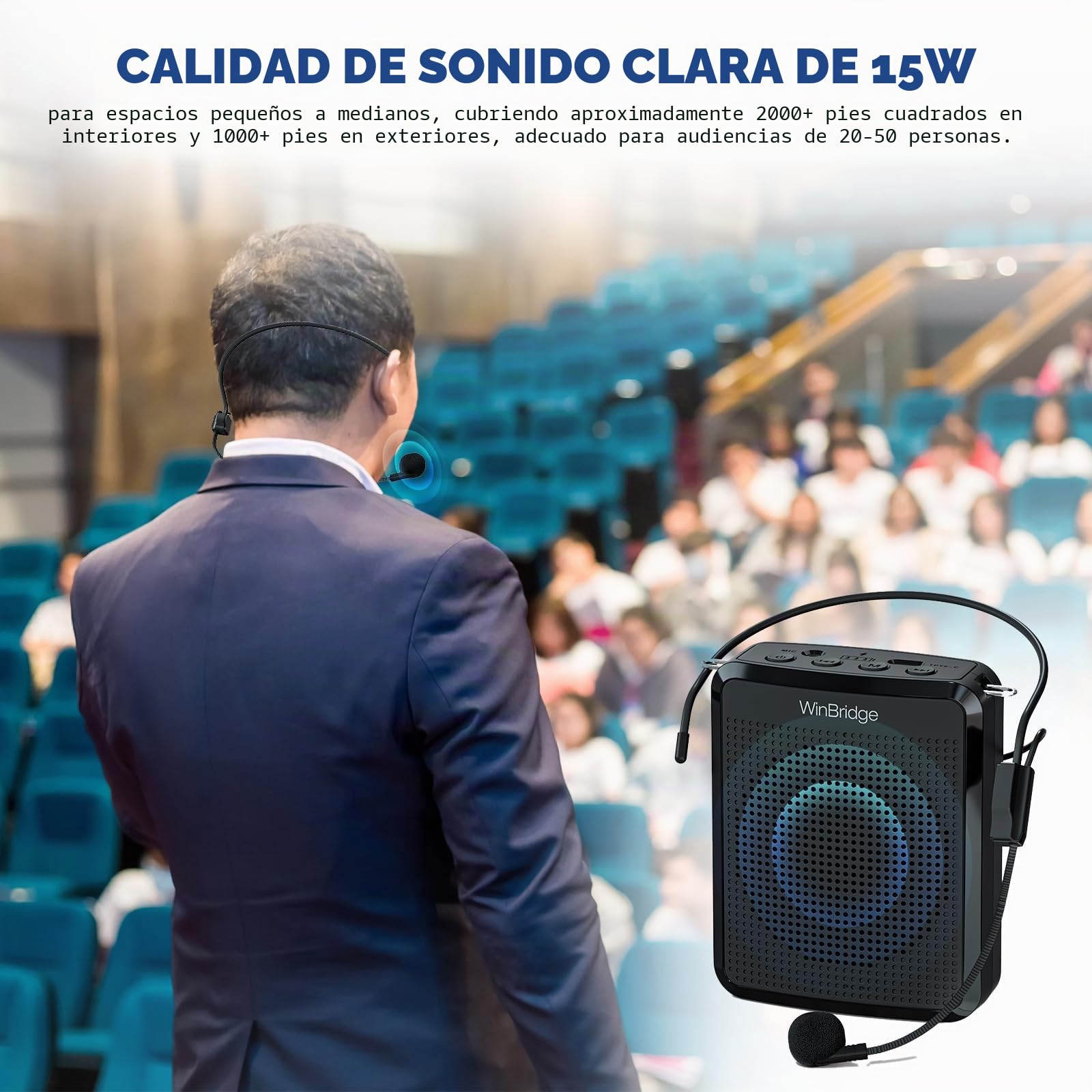 WinBridge - Amplificador de Voz con micrófono portátil, micrófono de Profesor para Aula, Altavoz de guía turística, micrófono de Auriculares para Instructor de Grupo, micrófono megáfono, Sonido Claro