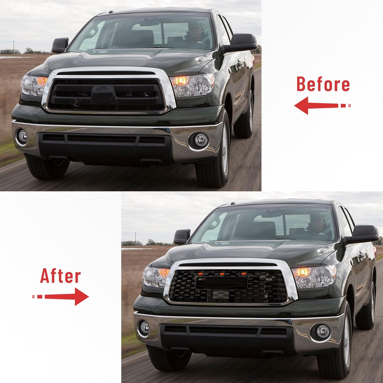 Front Grille Compatible with 2010-2013 Tundra, Replacement Honeycomb Grill ABS Front Grille with Lights and Letters, Matte Black