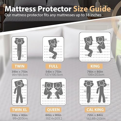Miniatura 6 de Protector de colchón impermeable, silencioso, transpirable, suave y lavable para dormitorio y hotel (blanco, Queen)