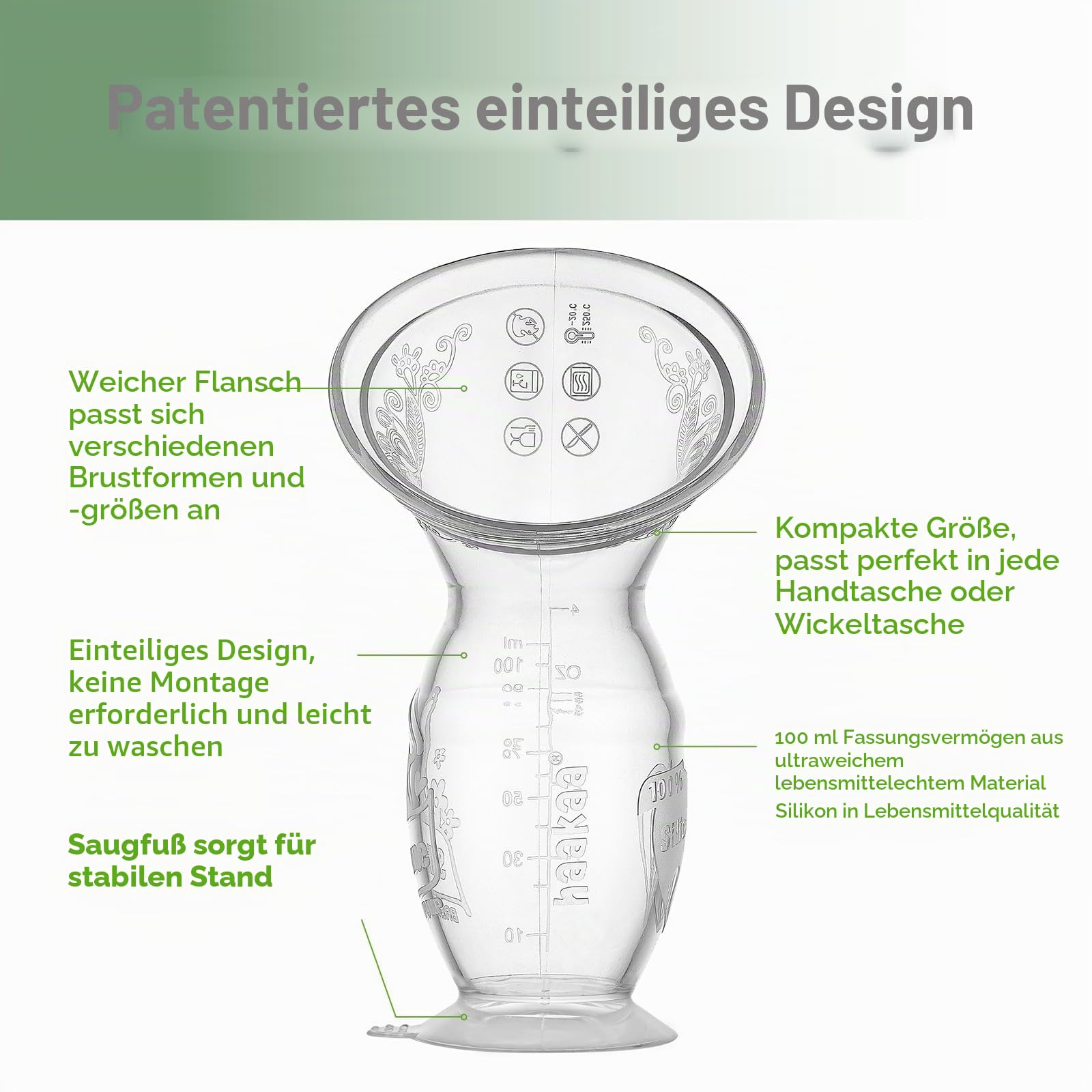 haakaa 100 ML Handmilchpumpe mit Silikondeckel und Saugfuß, Transparent Manuelle Brustpumpe, Silikon Milchpumpe & Muttermilchauffänger, Gesund und Harmlos
