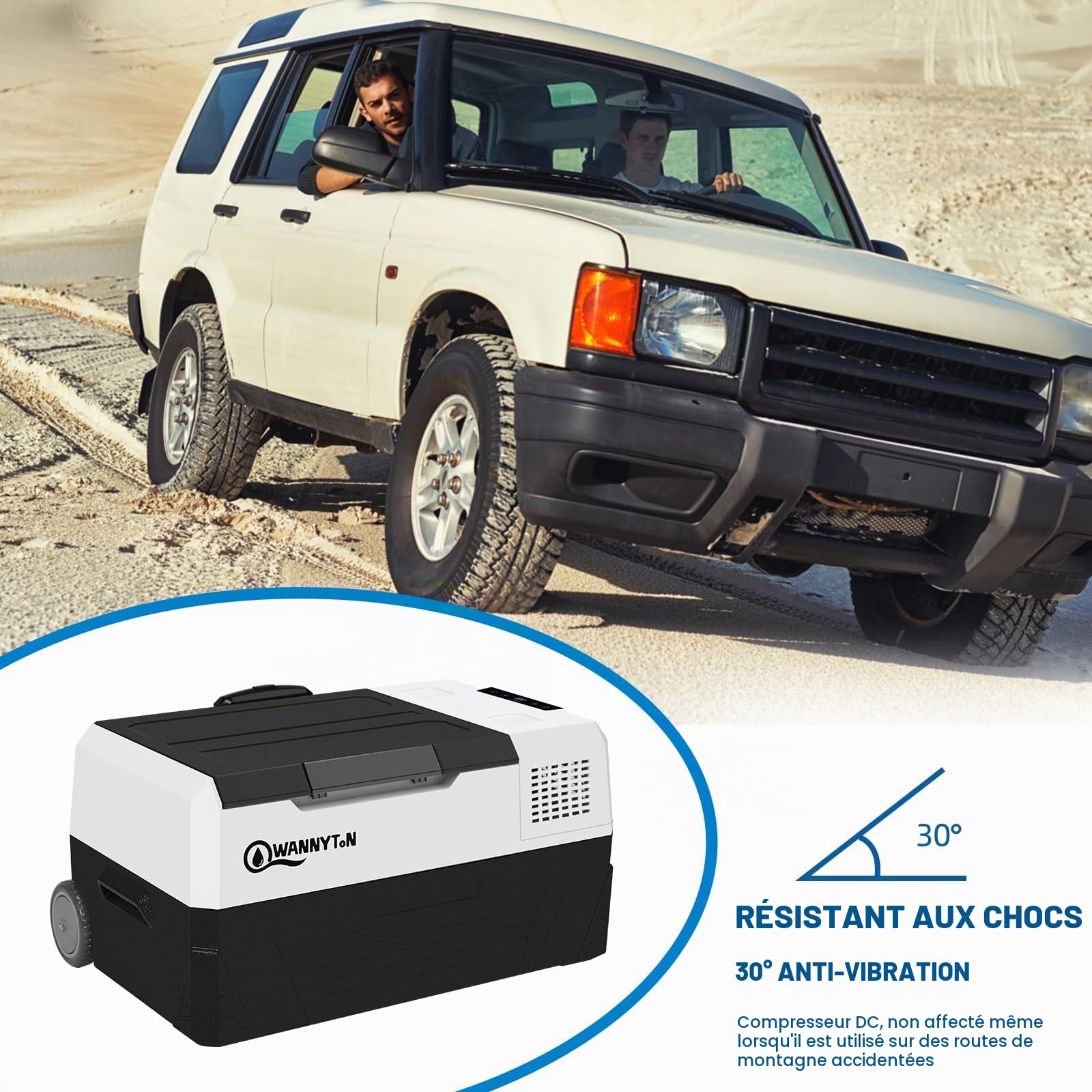 WANNYTON 58 L Glacière Électrique Voiture, Mini Frigo, Glacière à Compression, 12/24/100-240 V, Réfrigérateur Portable pour Voiture, Camion, Bateau, Camping-car