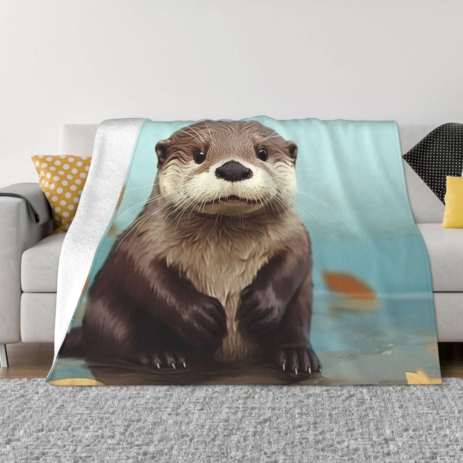 FodPand Cute Otter Fleece Blanket 60"x50" Lightweight Warm Throw Blanket for Bed Couch Cozy Air Conditioning Quilt All Seasons Decorative Fuzzy Blankets Gifts for Women Men