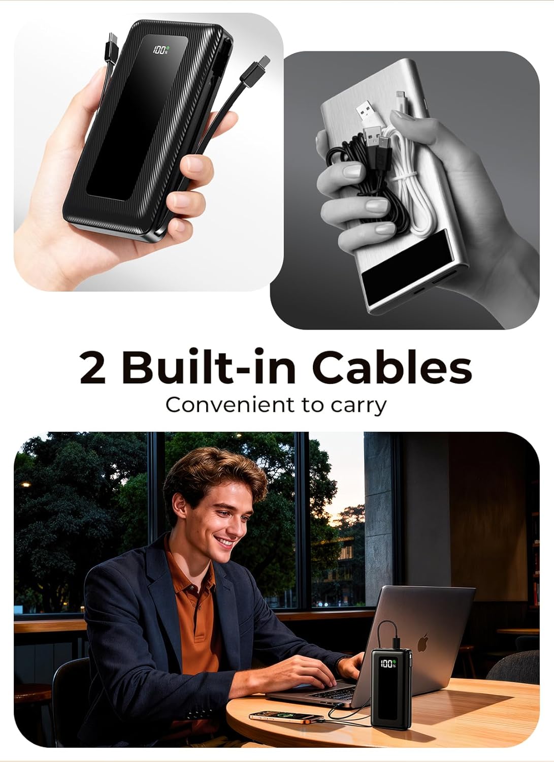 Portable Charger Power Bank, 50000mAh Travel Camping Essential Battery Pack with Built-in Cables, PD 22.5W Fast Charging, Large Capacity Portable Phone Charger for iPhone, Android, Black - Image 5