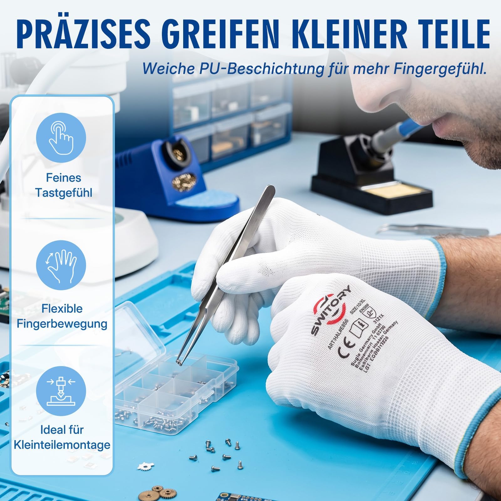 Switory Weiß Arbeitshandschuhe Herren, Handschuhe Arbeit XL/10, 60 Paar