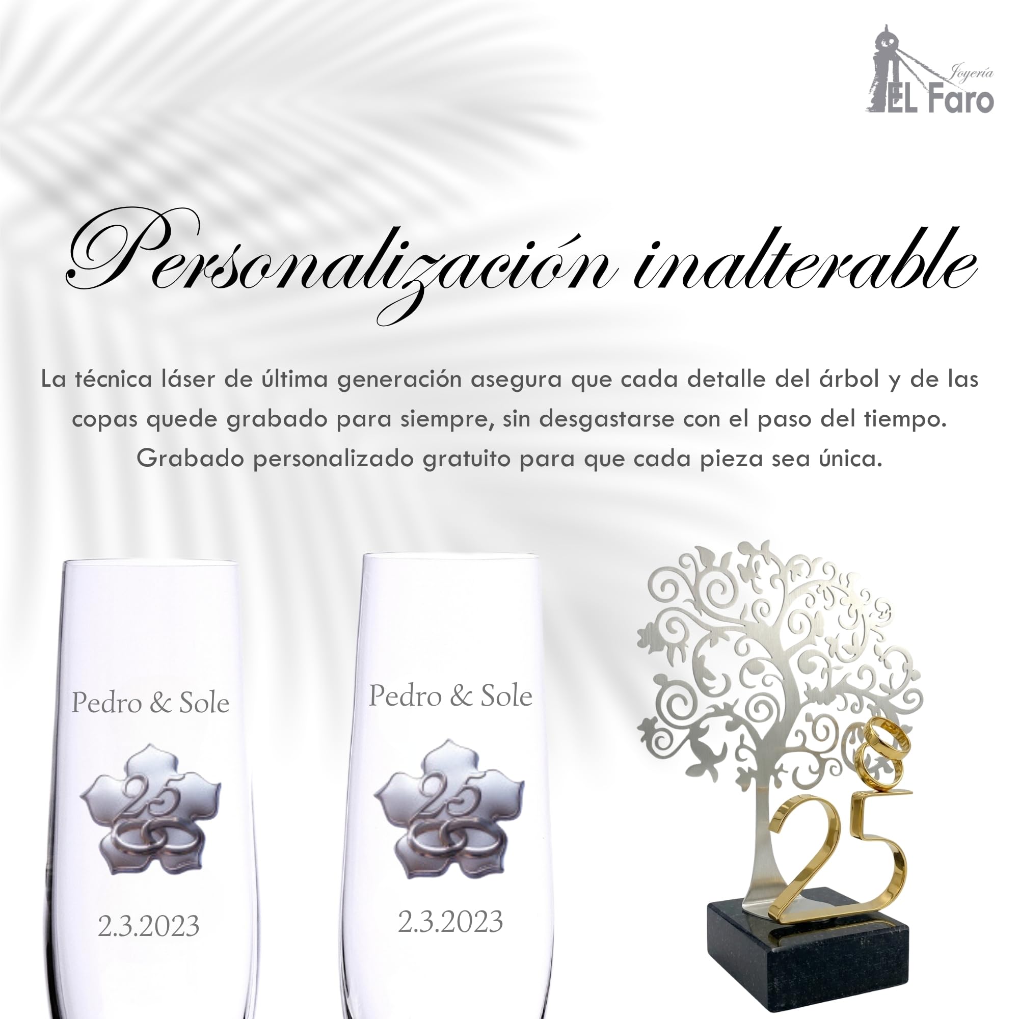 JOYERIA EL FARO Regalos de Boda 25 Aniversario Bodas de Plata | Pack con 8 globos gratis, Grabado personalizado, Presentación en estuche premium
