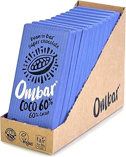Vegan Chocolate Bar - Ombar Coconut 60% Dark Chocolate - Organic Fair Trade Chocolate - Dairy and Gluten Free - Raw Cacao - 35g - Pack of 10