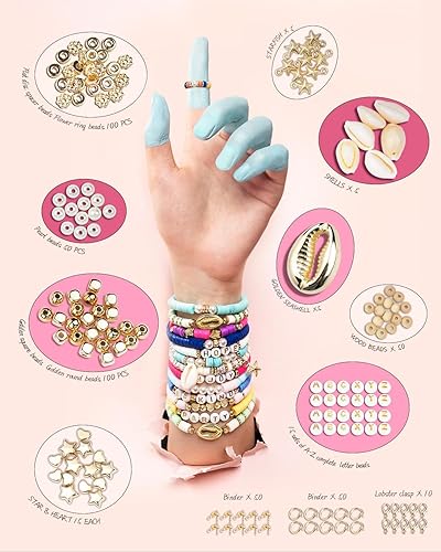 Miniatura 3 de Deinduser Kit de fabricación de pulseras de cuentas de arcilla 6000, cuentas Heishi de polímero con dijes, regalos para artes y manualidades para