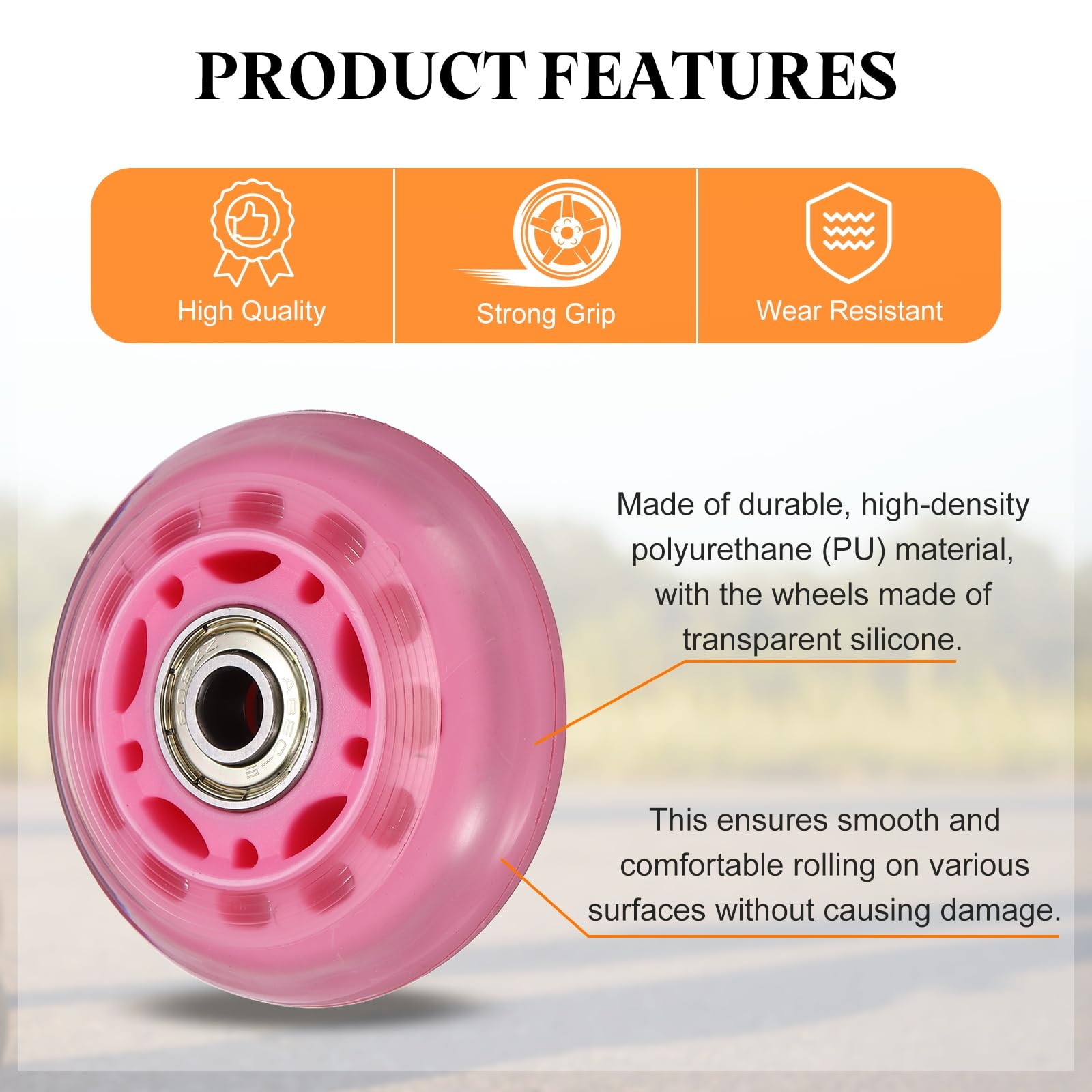 Ruote per pattini in linea con cuscinetti, ruota di ricambio per pattini in linea per interni e esterni (64 mm, confezione da 8, rosa)
