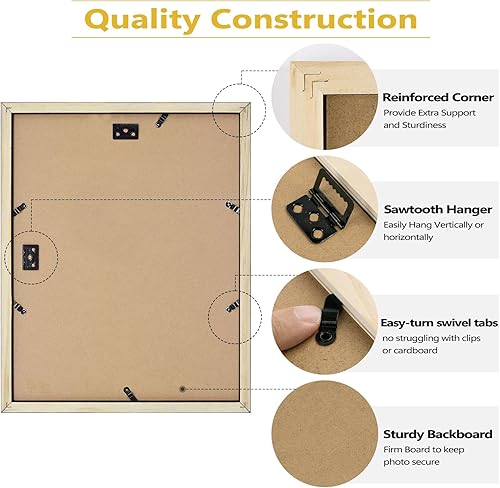 Miniatura 6 de Golden State Art, Marco de madera negro de 11 x 14 pulgadas con paspartú blanco, muestra cinco fotos de 4 x 6 pulgadas, cristal real, ganchos de