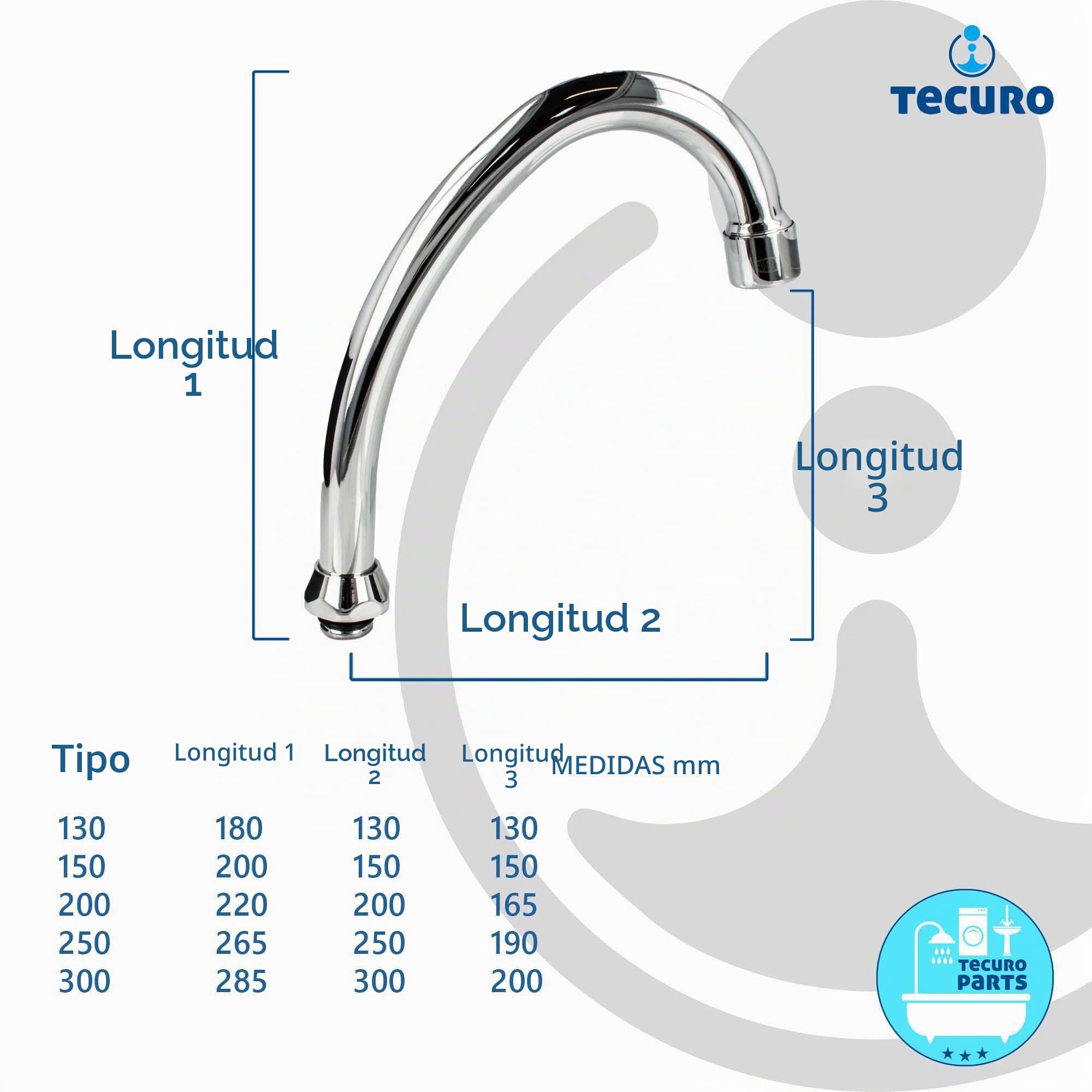 tecuro Caño universal HU para grifos de pie y pared, 130 mm de longitud, con boquilla mezcladora M22 de acero inoxidable cromado