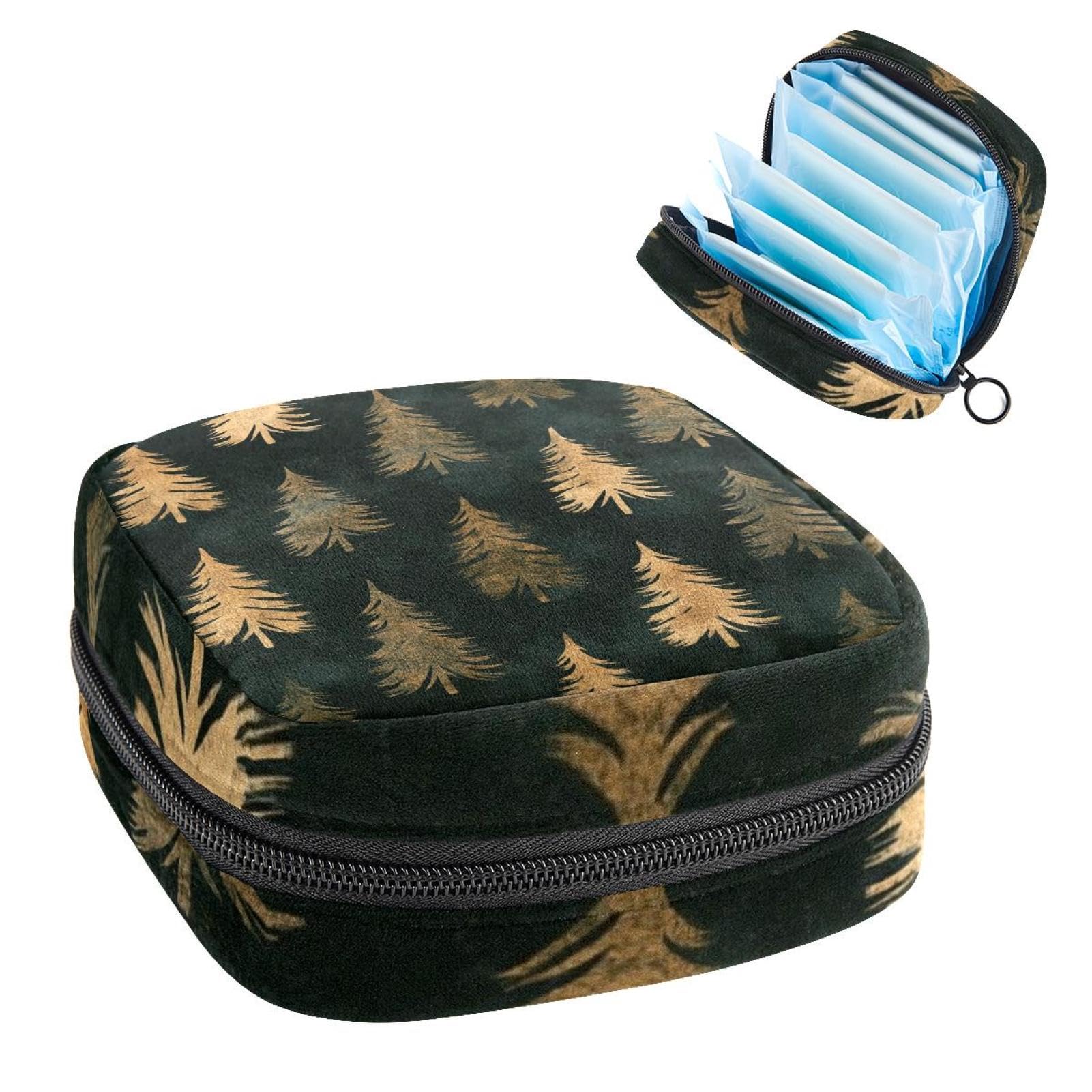 1Pc Period Bag for Women, Menstrual Pad Pouch for School Office, Reusable Sanitary Napkin Storage Bag Portable Feminine Period Kit Bag Boho Woodland Forest Earth Tones Trees