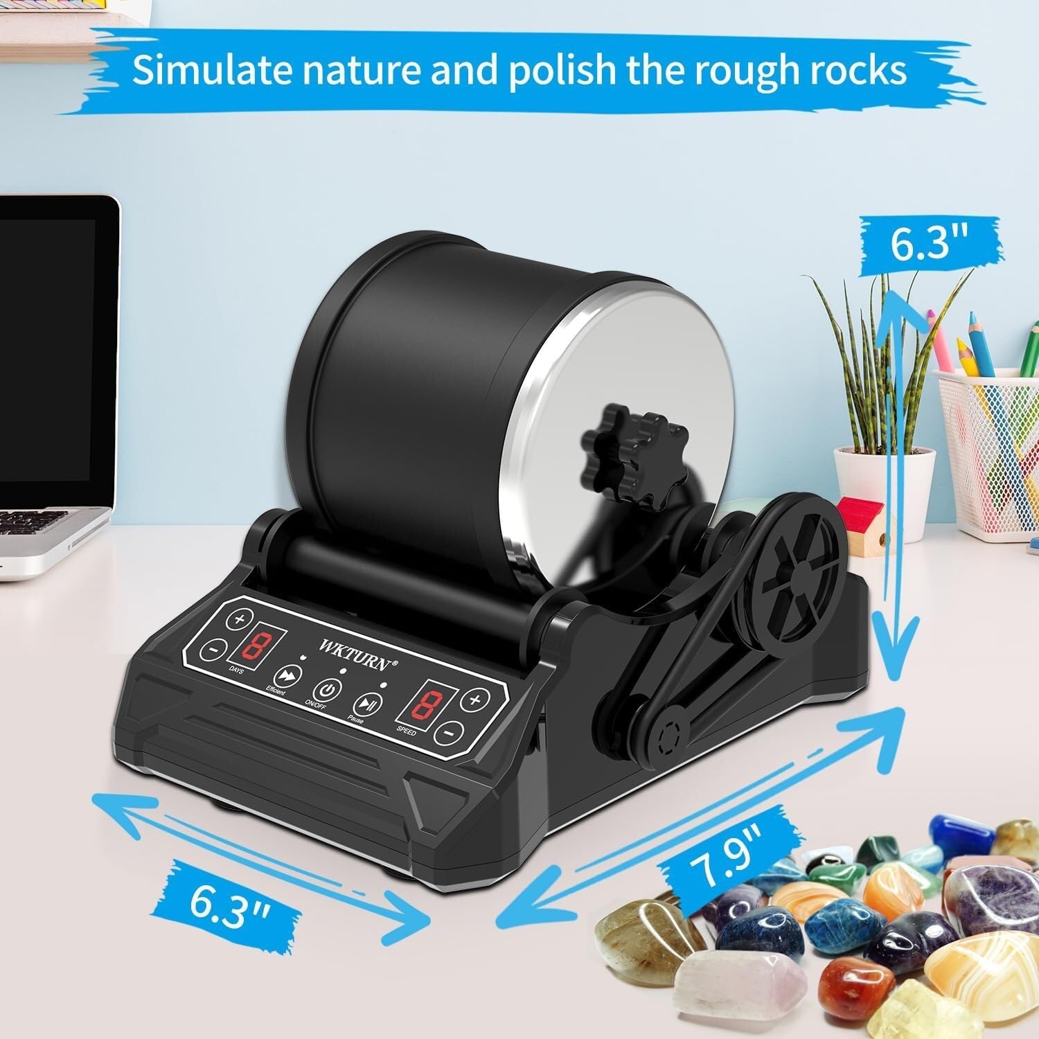 Biżuteria do polerowania kubka, zestaw polerujący do kubka z regulowaną prędkością i wyświetlaczem LCD, kamiennym zestawem do biżuterii, jadeitu, kamienia, żwiru